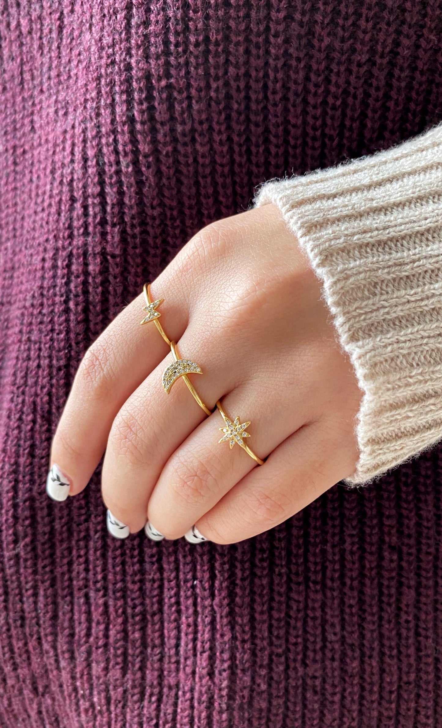 Anillos Pave de Luna, Estrella y Rayo