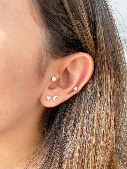 Studs Pave Circulos, Triangulos, Estrellas y Lunas